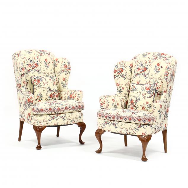 pair-of-queen-anne-style-walnut-upholstered-wing-chairs