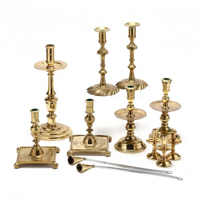 virginia-metalcrafters-ten-brass-candlesticks-and-snuffers-for-williamsburg-restoration