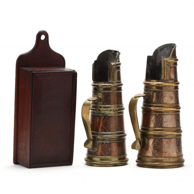 antique-candle-box-and-copper-pitchers