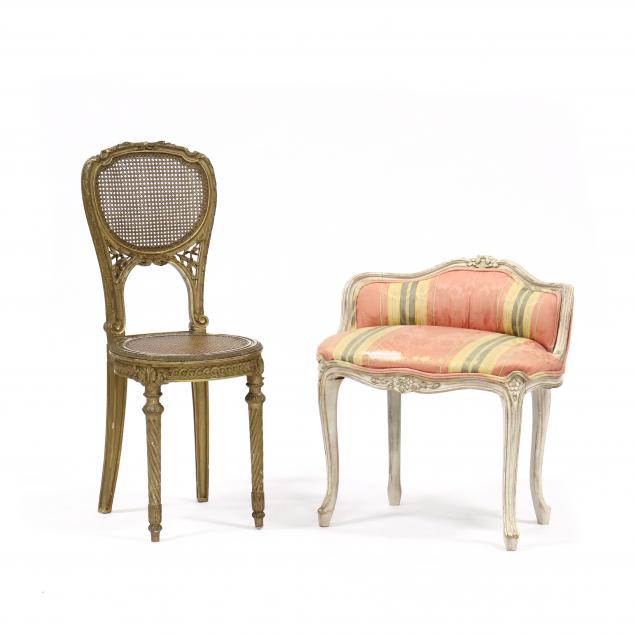 louis-xvi-style-carved-and-gilt-caned-seat-chair-and-vanity-bench