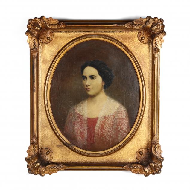 american-school-19th-century-portrait-of-a-woman-in-red