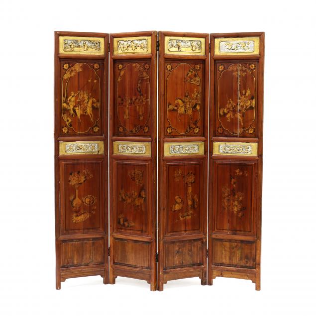 chinese-carved-and-gilt-four-panel-floor-screen