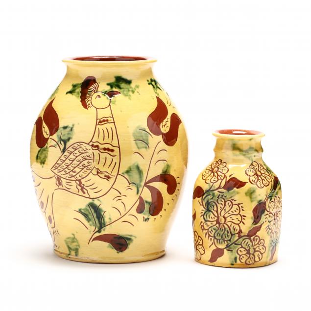 pa-pottery-breininger-pottery-two-decorated-vases