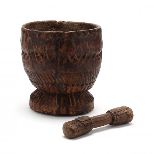 tribal-carved-wood-mortar-and-pestle