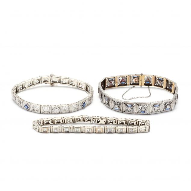 three-antique-14k-white-gold-and-gem-set-filigree-bracelets