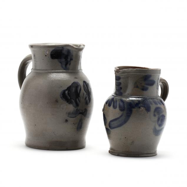 two-cobalt-decorated-stoneware-pitchers