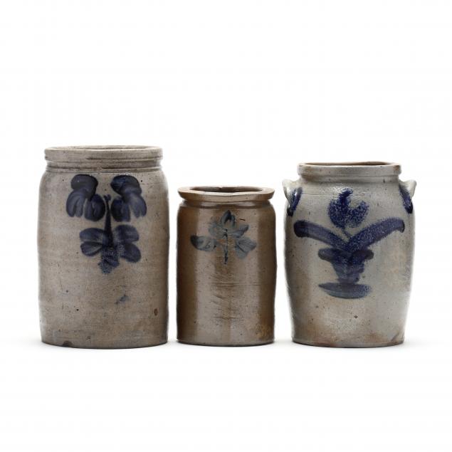 three-cobalt-decorated-stoneware-jars