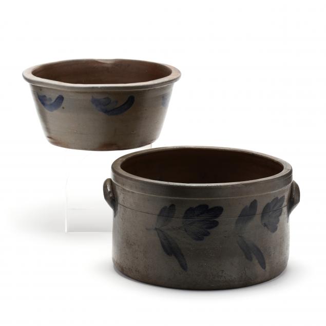 cobalt-decoarted-stoneware-two-gallon-crock-and-batter-bowl