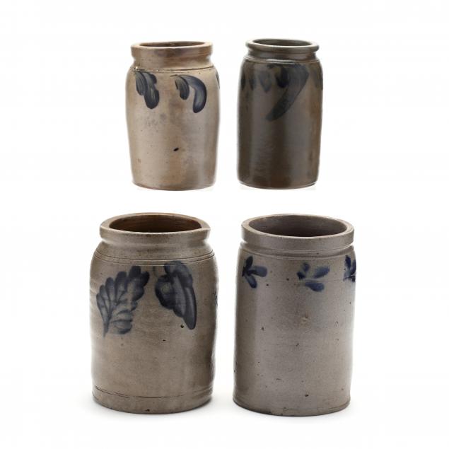 four-cobalt-decorated-stoneware-jars