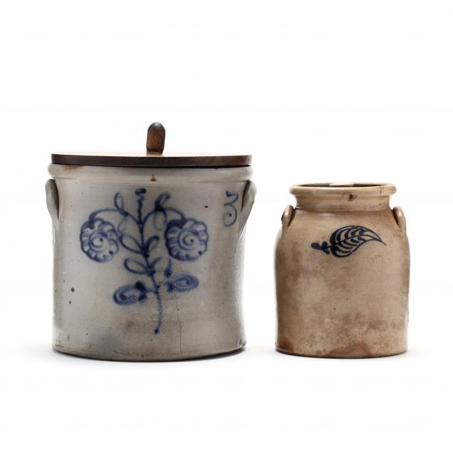 two-cobalt-decorated-stoneware-storage-crocks