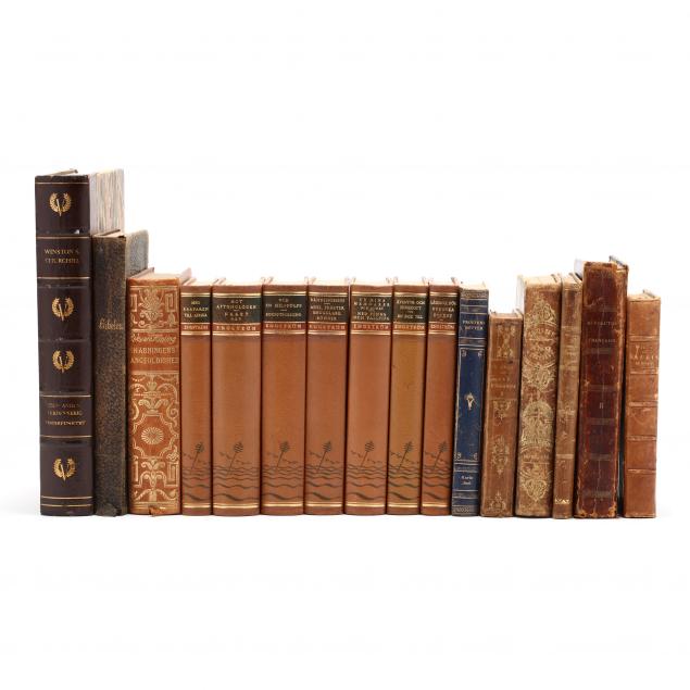 sixteen-assorted-leatherbound-european-books-most-from-larger-sets