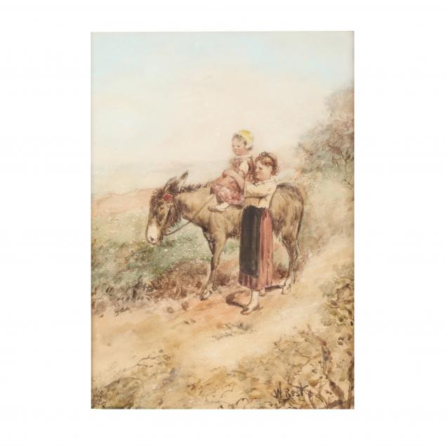 a-victorian-watercolor-painting-of-a-mother-child-with-donkey