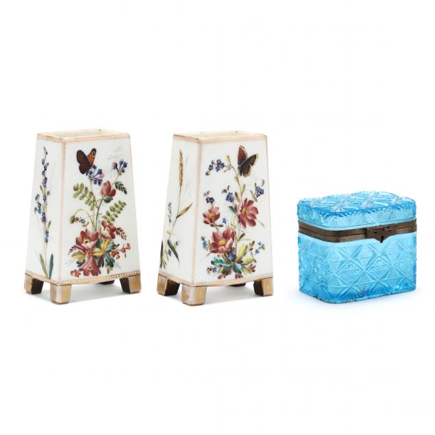 pair-of-enameled-glass-vases-and-jewelry-casket