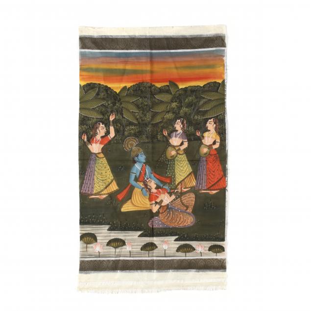 an-indian-silk-painting-of-krishna-and-radha-with-gopis