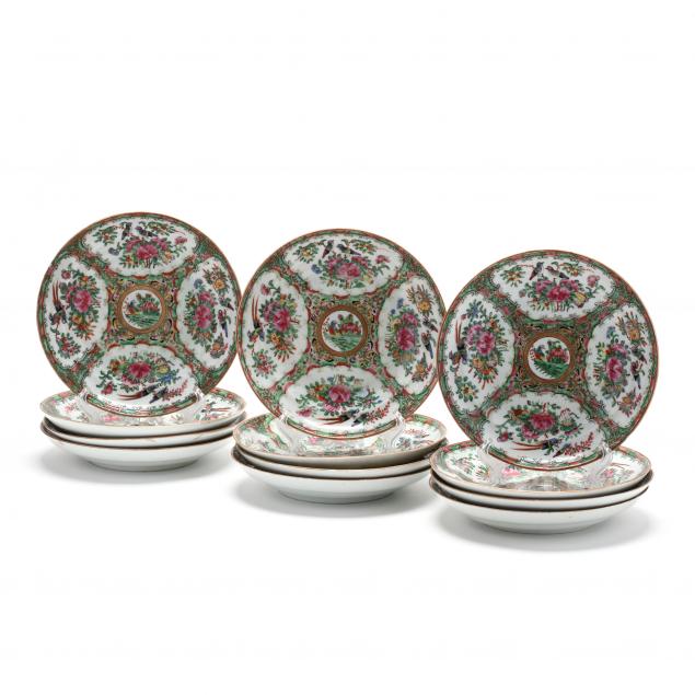 twelve-chinese-famille-rose-export-porcelain-shallow-bowls