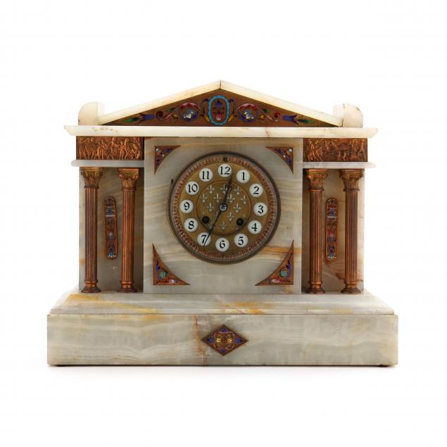 japy-freres-champleve-and-alabaster-mantel-clock