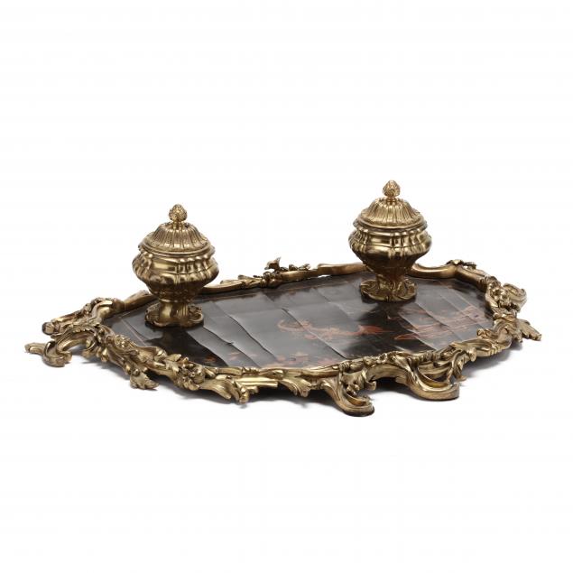 an-antique-gilt-bronze-and-japanned-inkstand