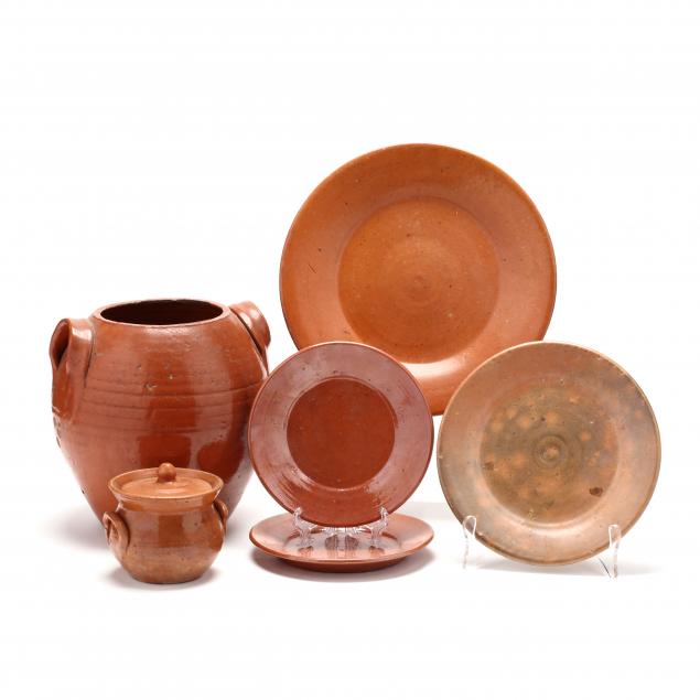 nc-pottery-jugtown-orange-glaze-six-pieces