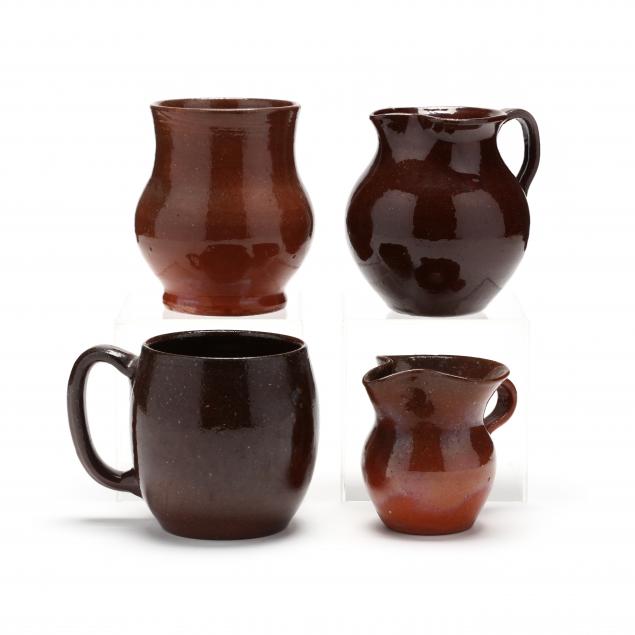 nc-pottery-jugtown-ben-owen-master-potter-four-pieces-with-tobacco-glaze