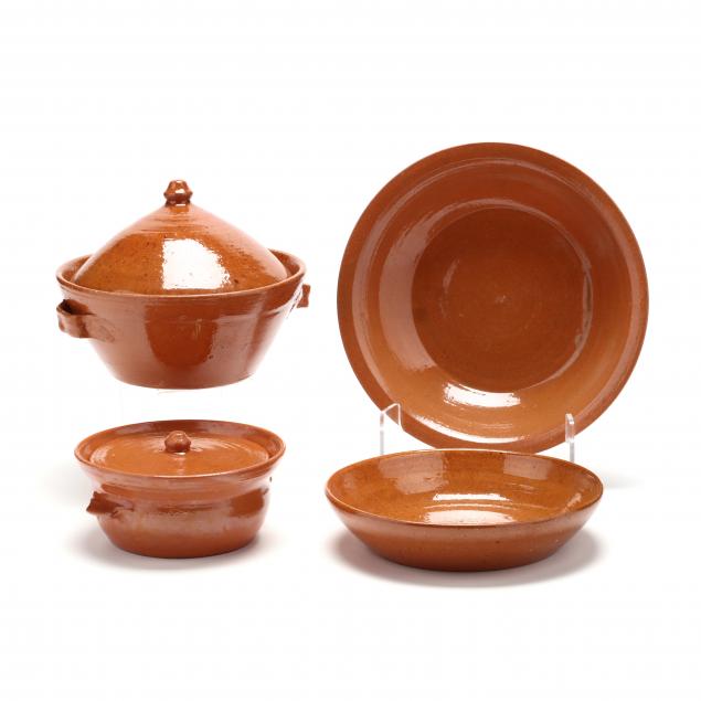 nc-pottery-jugtown-four-pieces-of-orange-lead-glaze