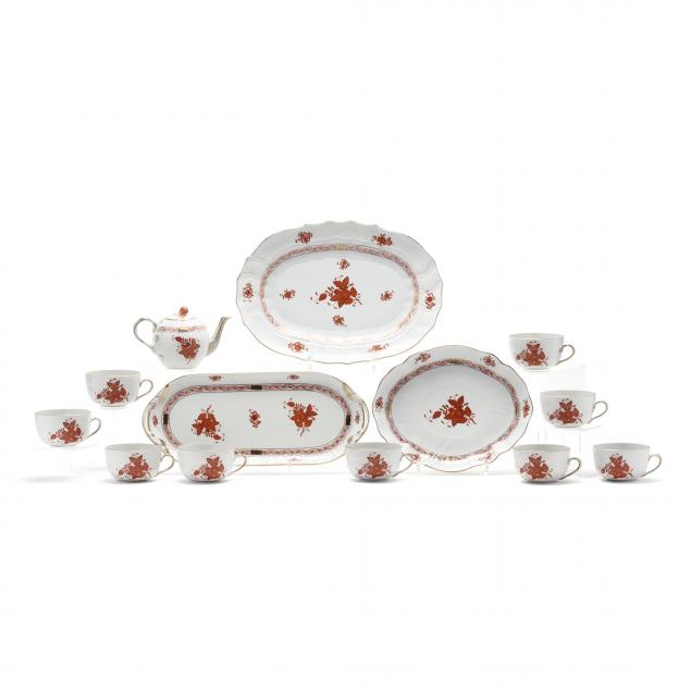 herend-rust-chinese-bouquet-pattern-13-piece-tea-and-dessert-service