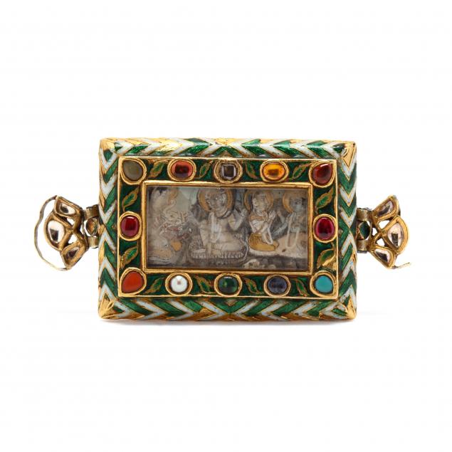 an-antique-gold-and-enameled-gem-set-buckle-with-miniature-painting