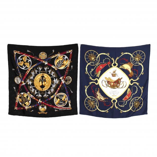 a-selection-of-two-hermes-designer-silk-scarves