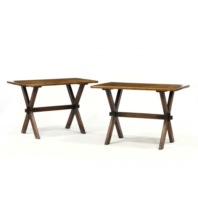 pair-of-m-reischmann-sons-inc-oak-sawbuck-tables