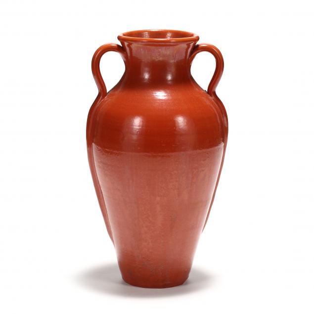 nc-pottery-j-b-cole-pottery-tall-floor-vase-with-rat-tail-handles