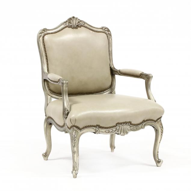 louis-xv-style-carved-and-silvered-leather-oversized-fauteuil