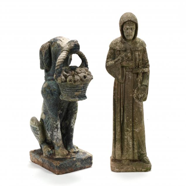 two-vintage-cast-stone-garden-statues