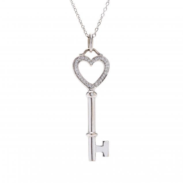 18kt-white-gold-and-diamond-heart-key-pendant-tiffany-co-and-a-silver-chain