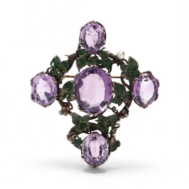 antique-silver-amethyst-and-enamel-brooch