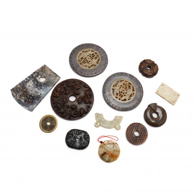 a-group-of-chinese-stone-and-metal-discs-and-carvings