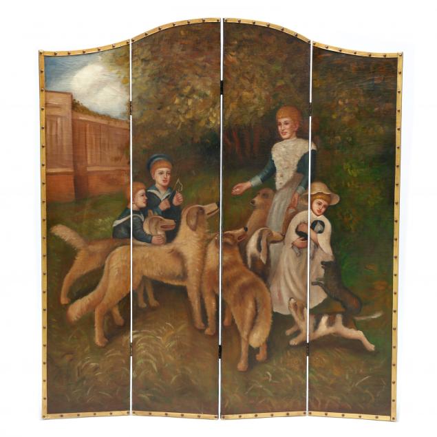 decorative-painted-four-panel-floor-screen