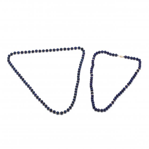 two-gold-and-lapis-bead-necklaces