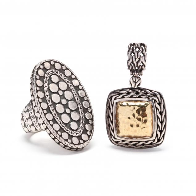 a-sterling-silver-and-22kt-gold-pendant-and-a-sterling-silver-ring-john-hardy