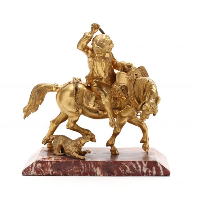 a-gilt-bronze-group-of-a-young-boy-on-horse-with-dog