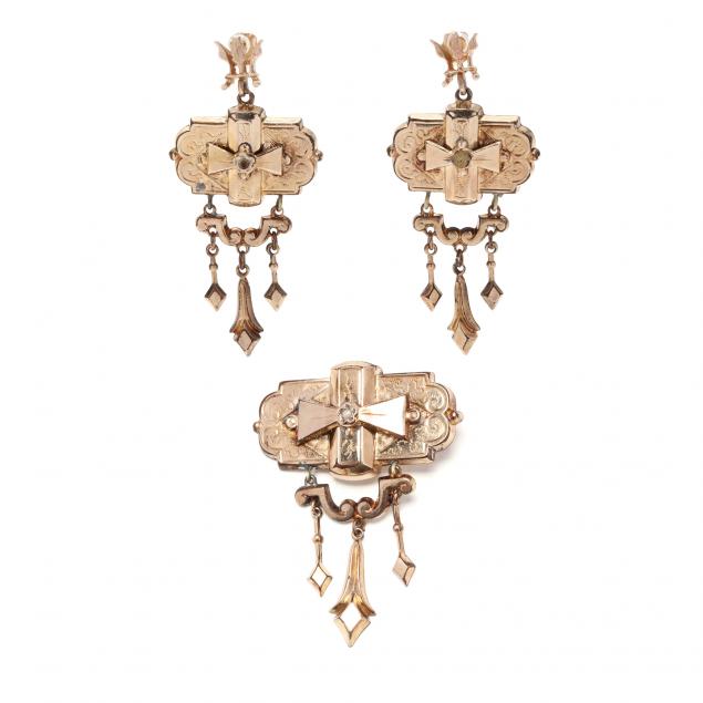 gold-filled-victorian-etruscan-revival-brooch-and-earrings