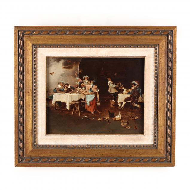 an-antique-hand-painted-chromolithograph-of-a-tavern-scene