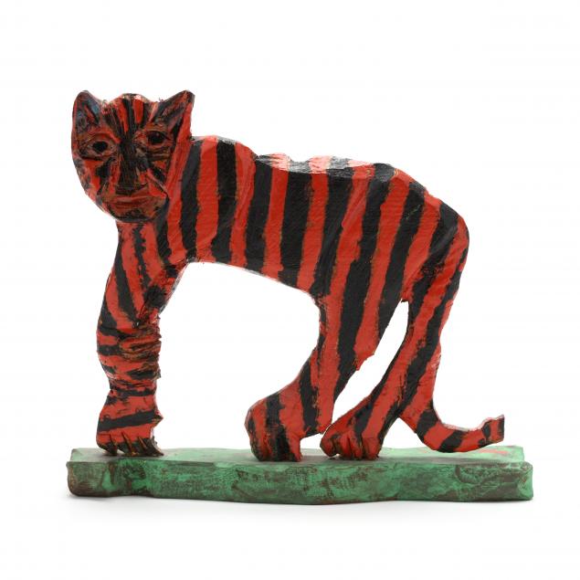 elijah-pierce-american-1892-1984-folk-art-carving-of-a-standing-tiger