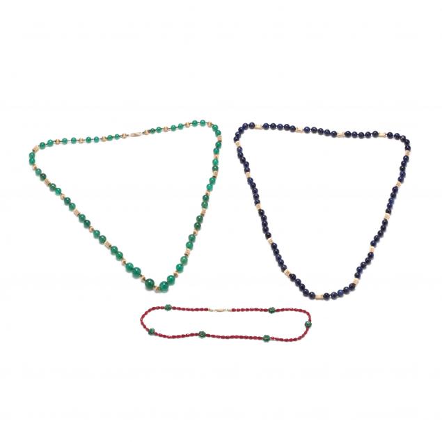 three-14kt-gold-and-gemstone-bead-necklaces