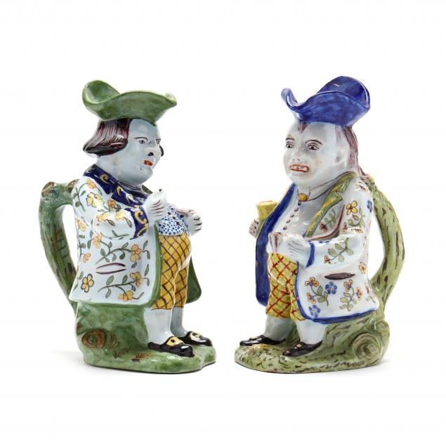 two-french-faience-pottery-figural-tavern-jugs