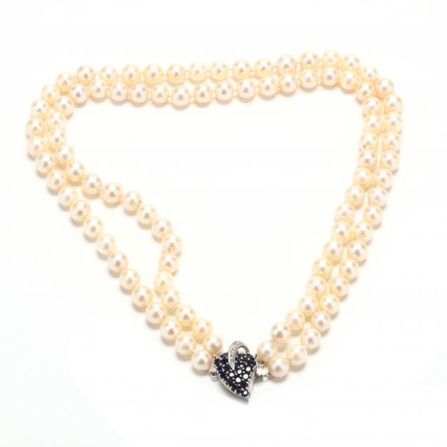 double-strand-pearl-necklace-with-14kt-white-gold-sapphire-and-diamond-clasp