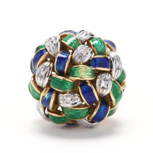 18kt-bi-color-gold-polychrome-enamel-and-diamond-ring