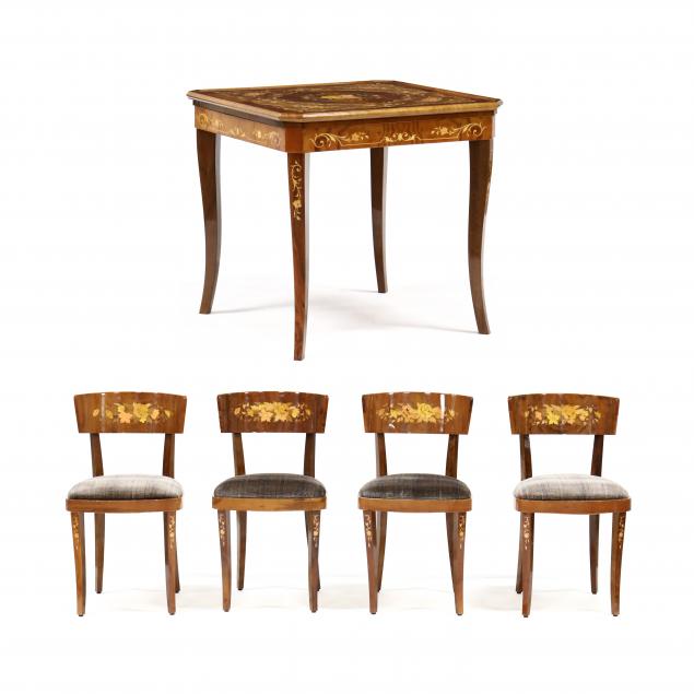 italian-marquetry-inlaid-games-table-and-four-chairs