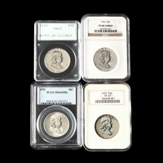 four-certified-high-grade-franklin-half-dollars