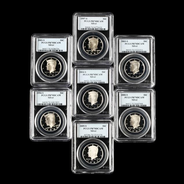 seven-pcgs-graded-pr70dcam-silver-half-dollars