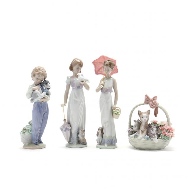a-group-of-four-lladro-figures-and-pets