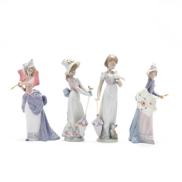 four-lladro-figurines-of-ladies-with-umbrellas